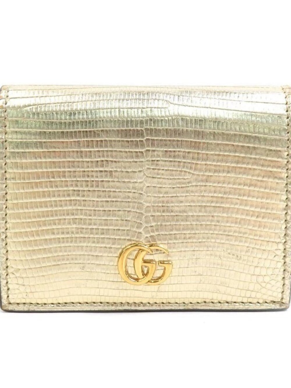 Auth GUCCI GG Marmont Bifold Wallet Gold Embossed Leather - e62245j